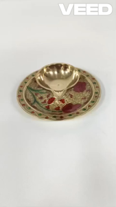 Handcrafted Brass Diya with Decorative Metal Plate | Traditional Pooja Room Oil Lamp | Festival Decor & Gift | Diya 2 Inch Plate 4 Inch(Pack of 1 Pc)