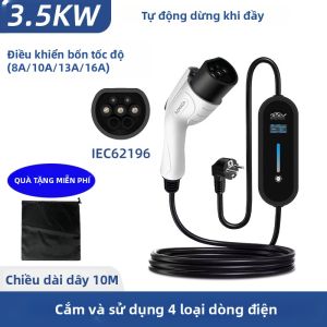 ROMADA | ROMADA 3.5KW 16A Bộ Sạc EV Di Động Với Cáp 10M Type2 IEC62196 Bộ Chuyển Đổi Wallbox Phích Cắm EU Cho Xe Điện