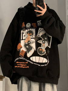 Cartoon Hoodie Sweatshirt Mens Spring Autumn Loose Fit Casual Fashion Brand Youthful Printed Anti-Wrinkle Fleece Lined