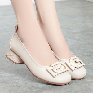 Fashionable Genuine Leather Mom Shoes Single Women Comfortable Soft Bottom round Head Spring Autumn Low Heel Slip-On Shoes