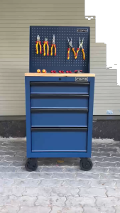 Tủ dụng cụ CSPS 61cm - 04 hộc kéo màu xanh dương kèm bánh xe ván gỗ vách lưới