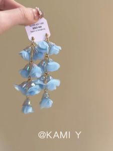 Blue Bellflower Tassel Earrings Womens Fashion Elegant Versatile Alloy Jewelry Retro Court Style  Outlined Pair Set