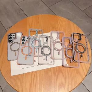 Transparent Camera Bracket Magnetic Phone Case For Samsung Galaxy S26 S25 S24 S23 Ultra FE Plus Shockproof Protection Back Cover