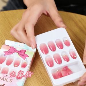 【With Glue】24PCS Toe Nails with Free Glue Short Square Nails Reusable Removable Fashion Cat Eye Design Foot Nails