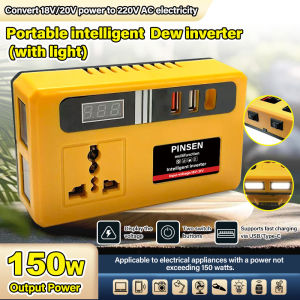 DeWalt 150W inverter power converter 18/21V Built-in LED lightingenergy converter power converter lithium battery inverter electrical tool DC 220V inverter for outdoor operation convenient to use with USB and Type C ports