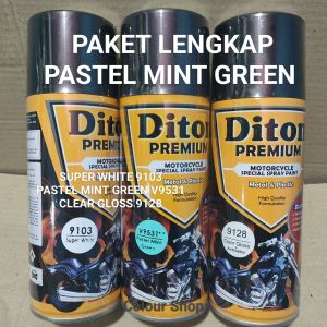 Pilok Cat Diton Premium Paket Lengkap 3 klg Pastel Mint Green Hijau Mint 9531 Super White 9103 Clear Gloss 9128 400cc Pilox Paketan Cat Semprot Special Spray Paint