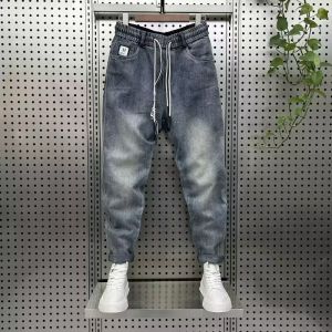 Loose Mens Harem Jeans Summer 2024 Trendy Harajuku Style Long Pants Dad Pants Streetwear Breathable Fading Treatment Casual Wear