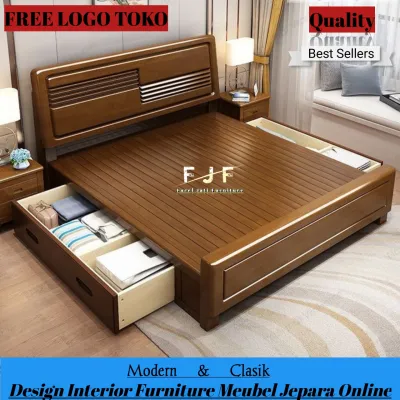 Tempat Tidur Laci Bawah Dipan Minimalis Kayu Jati Tua