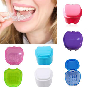 Denture Bath Box Cleaning False Teeth Storage Box With Hanging Net Container Artificial Tooth Case Orthodontic Retainer Case