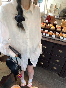 Rossaun Korean Style Loose Long Sleeve White Semi-Transparent Casual Shirt Youthful Versatile Summer New Arrival Womens Top