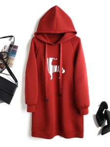 Casual Style Heavy Embroidery 3D Toothbrush Stitched Loose Hooded Dress Sweatshirt Dress Womens Fashion Autumn Cotton Polyester