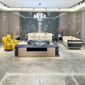 Italian Luxury Leather Sofa Modern Buckle High End Villa Large Flat Living Room Combination Furniture High Density Sponge