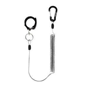 Booms Fishing T01 2M Coiled Lanyards Carabiner Clip with Rod Straps for Fishing Rod and Landing Net