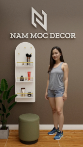 Tủ Trang Điểm Treo Tường Hình Oval Có Đợt Chắn – Gương Trượt Đẹp Sang MDF Melamine – 3 Màu