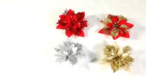 O-KAY 10pcs 14cm Glitter Artificial Christmas Flower Christmas Tree Decorations For Home