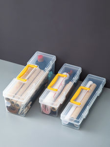 Portable Large Capacity Plastic Calligraphy Brush Storage Box with Handle Transparent Card Storage Box Desktop Organizer