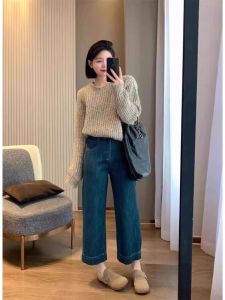 Quần Jeans Jeans Ống Thẳng Rộng Cho Nữ Của Mùa Xuân Thu Đông Quần Thường Ngày Dài Đến Mắt Cá Chân Quần Ống Rộng Đa Năng Cho Mùa Thu