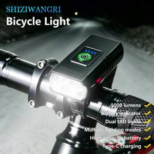 Promend | SHIZIWANGRI 2T6 Bicycle Light Rechargeable 6 Modes Bike Headlight With Battery Indicator Bicycle Front And Rear Lights