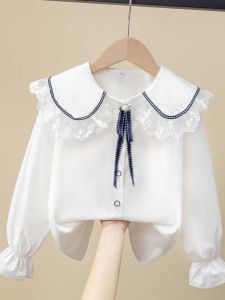 Áo Sơ Mi Trẻ Em Tay Dài Màu Trắng Cổ Búp Bê Mùa Xuân Thu Mới Cho Bé Gái Quần Áo Trẻ Em Chất Liệu Cotton Nguyên Chất