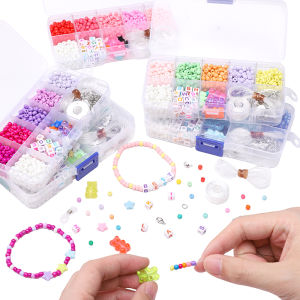 ลูกปัดอะคริลิคลูกปัดแก้วเช็กหลากสี870ชิ้น/กล่องชุดคิทสำหรับเครื่องประดับสร้อยข้อมือเสน่ห์ทำ DIY พวงกุญแจอุปกรณ์งานฝีมือโซ่โทรศัพท์