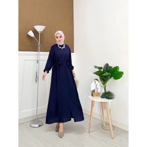 Midi Dress Muslim Terbaru Gamis Syari Bahan Polo Linen Viral Dress Busui Friendly Mewah Simpel Variasi Tali Samping Elegan Kekinian Ootd Gamis Midi Wanita Muslimah Hitam Putih Sage Polos