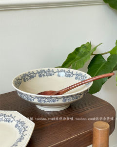 French Vintage Underglaze Blue Rose Dinnerware Breakfast Dessert Plate Octagonal Rice Bowl Home Use Food Plate Ceramic Craft