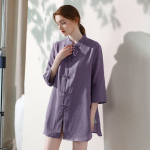 Miccbeirn | Miccbeirn Pure Mulberry Silk New Chinese Style National Trend Button Up Shirt Jacket Loose Fit Commute Style Seven Sleeve