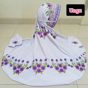 Mukena Lajuran Bordir Dewasa Motif Bunga Semanggi Mukenah Terusan Katun Micro Warna Putih