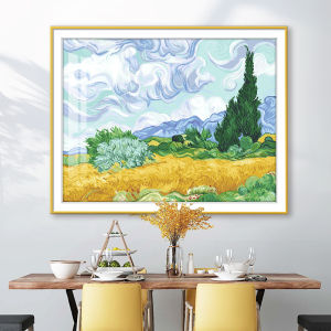 QIANHONGXIU | New Handmade Van Goghs Cypress Trees in Wheat Field Cross-stitch
