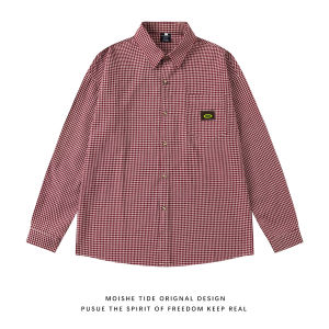 เสื้อเชิ้ตแขนยาวสไตล์ย้อนยุคแบบอเมริกัน MOISHE TIDE ทรงหลวมๆ สไตล์ฤดูใบไม้ร่วงสำหรับผู้ชายและผู้หญิง สีสันสดใส