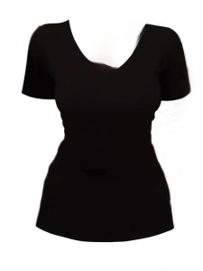 Black V-Neck Short Sleeve T-Shirt for Women Plus Size Slim Fit Cotton Summer Work Clothing with Regular Sleeve Length
