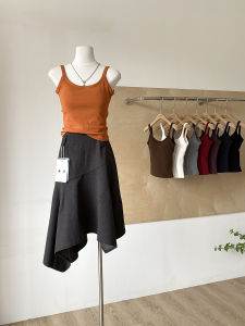 Slim Fit Solid Color Strap Vest Trendy Sleeveless Top for Women Commute Style Short Length Polyester Fiber Fashion Autumn New