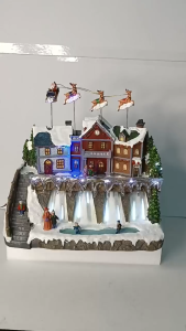 D&D Home l FC22011 Christmas Village with Waterfalls  Moving Santa Claus with reindeer - LED lighting Music- Snowfall Decor