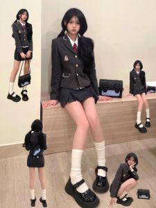 Uniform School Uniform Style Checkered Skirt Suit Jacket Christmas Disney College Fashion Set Womens Business Suit