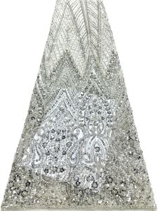 Luxury African Sequin Lace Fabric Beaded Mesh High Quality Embroidery for Womens Wedding Party Dresses 5 Yards