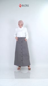QUTBY - Rok Aline Kancing Bahan Katun