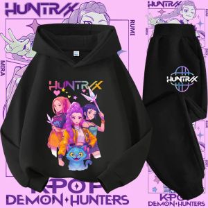 Hasbro | Girls Boys Tracksuit + Pants Two-Piece Set Cute Casual Tops K-pop Devil Hunter Childrens Hoodie Set Cartoon Print