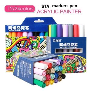 STA 1000 Acrylic painter Markers 12/24 Colors Water-based Paint Marker pen Set Ceramic Glass Wood Fabric DIY Painting Art Supplies