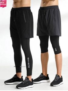 Mens Compression Quick Dry Sports Running Fitness Training Pants Seven-Quarter Shorts Breathable Anti-UV Ultra Lightweight