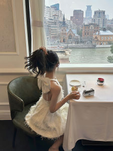 Birthday Party Little Dress High-End Affordable Luxury Socialite French Rich Family Gold Halterneck Backless Bow Dress