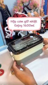 Hộp Đựng Cơm Giữ Nhiệt 2 Tầng Nhựa 1600ml Khay Inox 304 Kèm Muỗng Đũa Tiện Dụng Dùng Được Cho Lò Vi Sóng