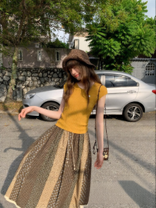 NIHAOKANONG | Chân Váy Dài Nếp Li In Hoa Phong Cách Retro