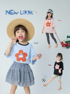 Girls Summer T-shirt round Neck Short Sleeve Soft Casual Cute Pattern Baby Cotton Top Versatile Childrens Wear Korean Style