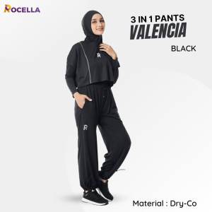 Rok Celana 3 in 1 Rocella Valencia | Rok Celana Olahraga Wanita Muslimah Warna Hitam dan Abu | Rok Sepeda Jogging Training Olah Raga Perempuan