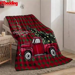 Red Green Grid Pattern Christmas Tree Blanket Ultra-Soft Flannel Fleece Multi-Purpose Winter Warm Throw Blanket Merry Xmas Gift