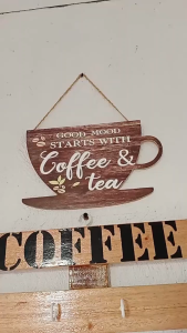 Coffee Cup Wood Sign for Craft Coffee Tea Bar Sign Hanging Wooden Board with Hole DIY Door Wall Decor Shop Coffee Decoration