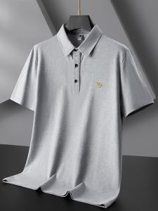 ROMON | Lormen Mens Short Sleeve Polo Shirt Summer Thin Casual With Collar Ice Silk Clothes Fashionable Urban Loose Fit Button Detail