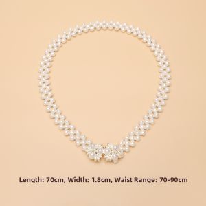 Decorative Elastic Waist Belt With Pearls and Crystals