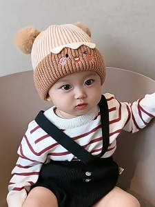 Baby Hat Autumn Cute Fur Ball Pullover Hat Infant Knitted Wool Thickened Ear Protection Boy And Girl Super Cute Trend Fashionable Accessory 1-8years All Season Fashion Accessory