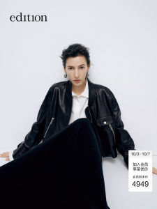 Edition Womens Leather Jacket Baseball Collar Black Sheep Leather Genuine Leather Coat Spring New Style Short Sleeve Zipper